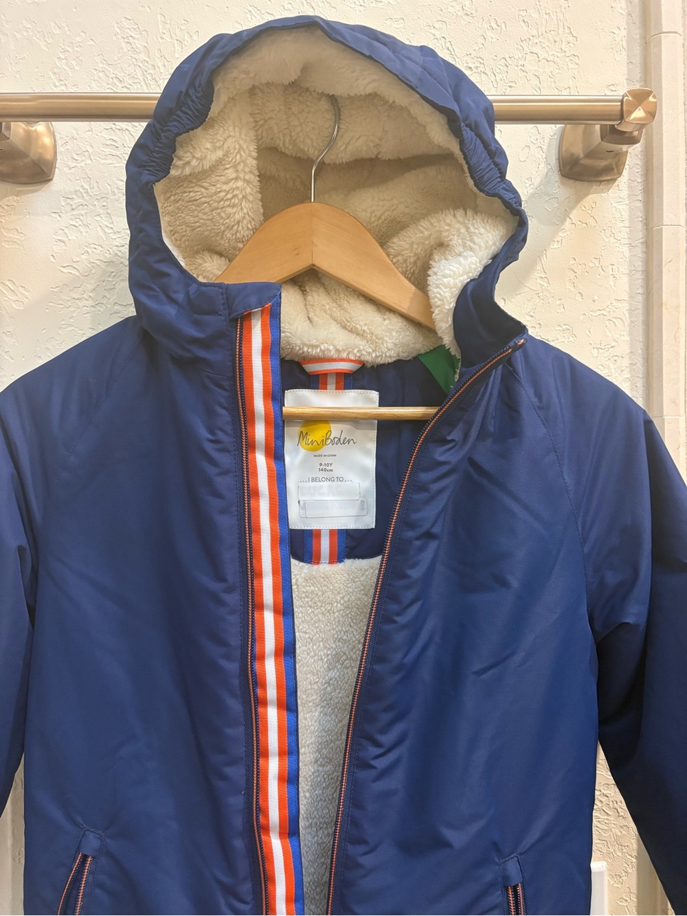 Mini Boden Navy Hooded Sherpa-Lined Jacket